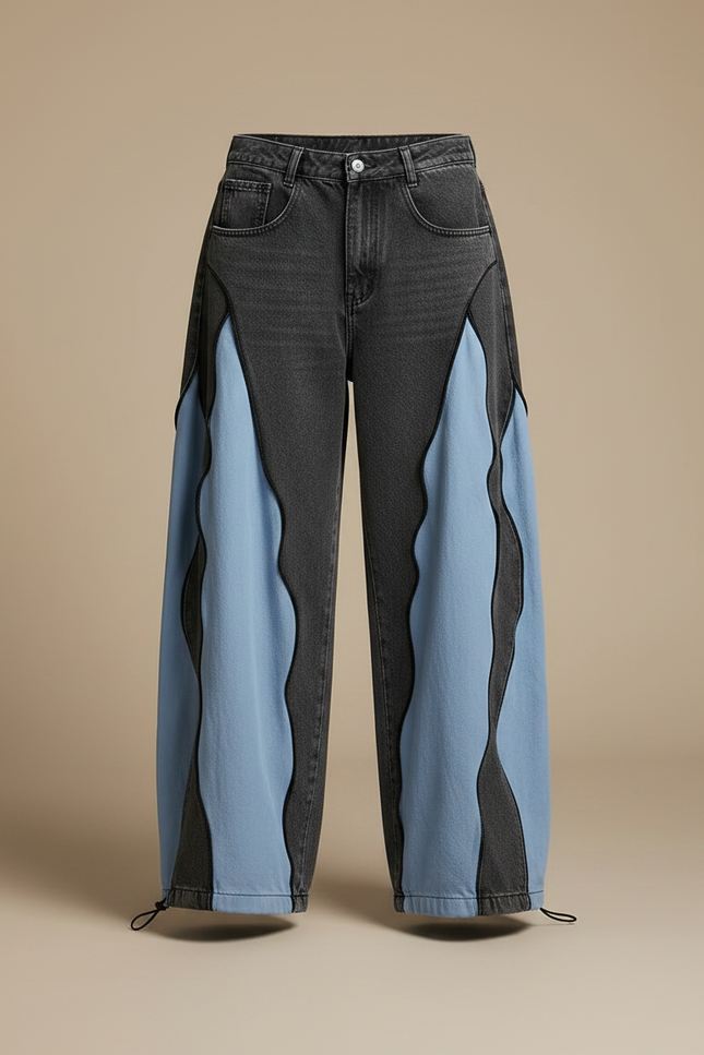 Pantalon Parachute Gris Bleu Ample Ondulé Y2K - Multicolore Jean - vue 3