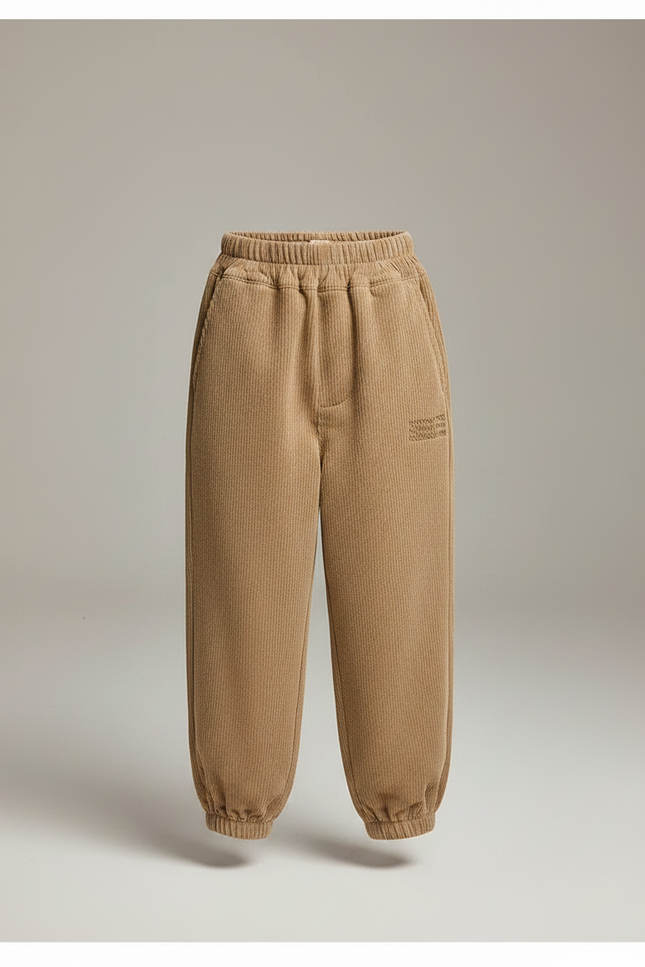 Pantalon Parachute Marron Côtelé Ample Molletonné Garçon - Camel Cordé - vue 3