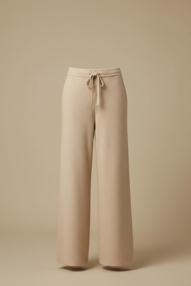 Pantalon Parachute Beige Laine Tricoté Ample Décontracté Femme - vue 3