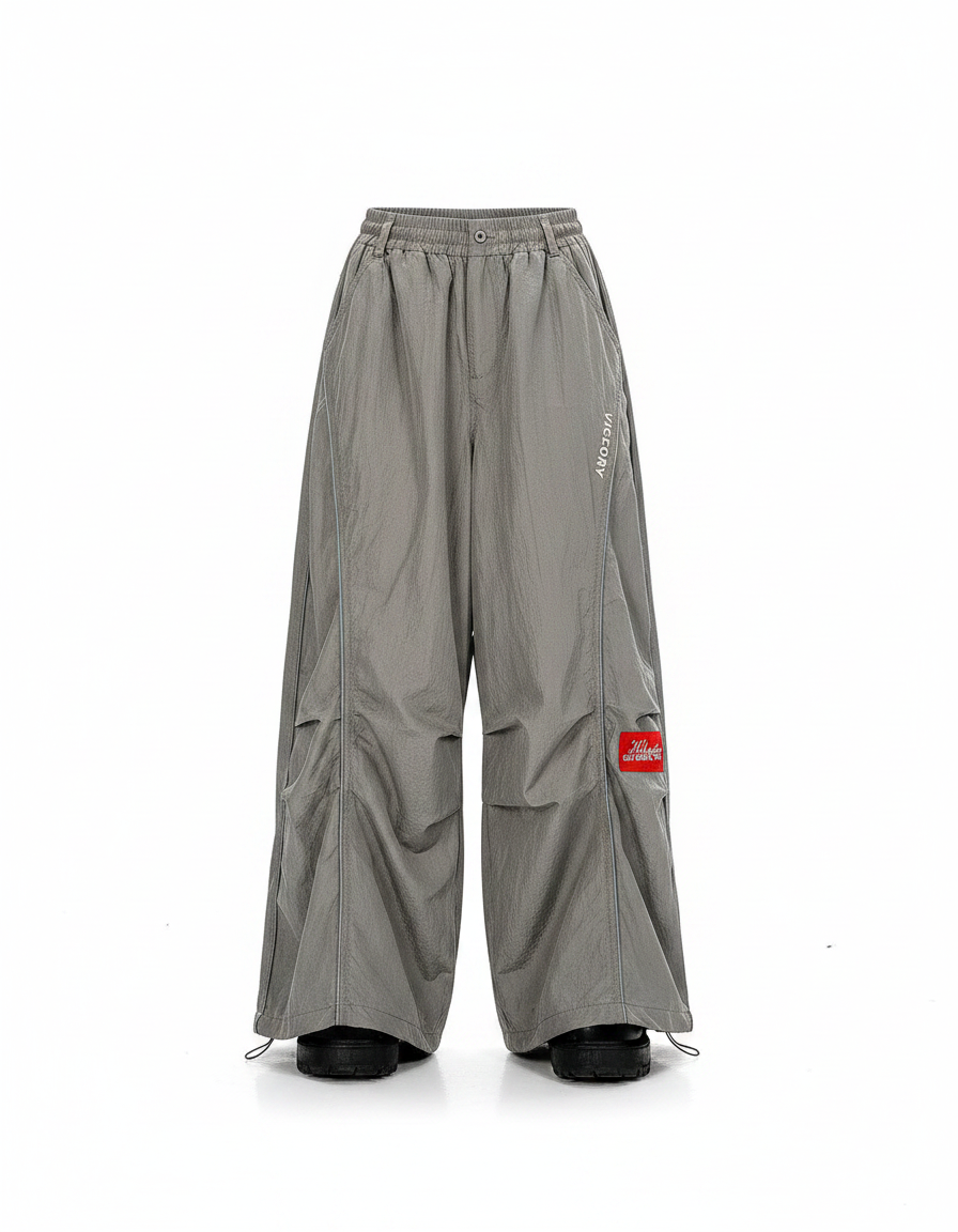 Pantalon Parachute Gris Ample Nylon Unisexe - Polyester - vue 2