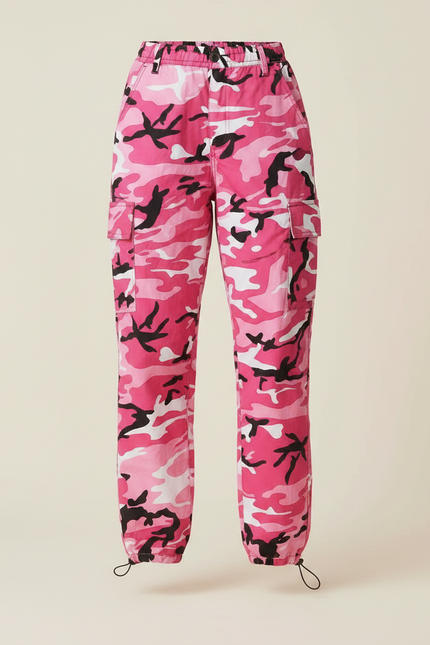 Pantalon Parachute Rose Camouflage Cargo Ample Streetwear Femme - Toile - vue 3