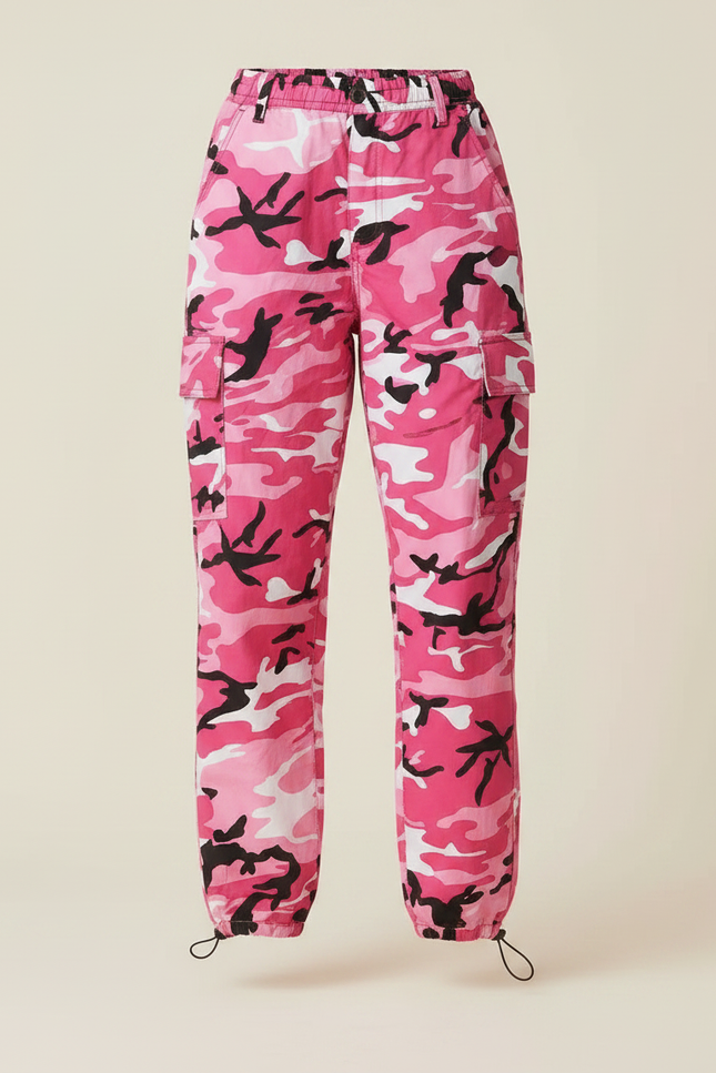 Pantalon Parachute Rose Camouflage Cargo Ample Streetwear Femme - Toile - vue 3