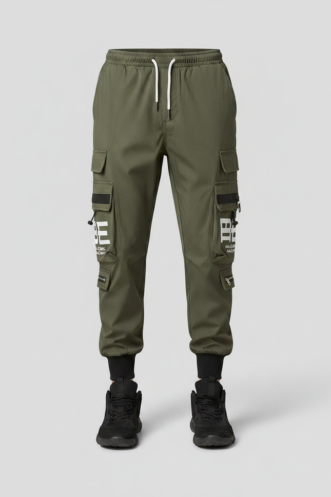 Pantalon Parachute Kaki Cargo Imprimé Jogger Homme - Polyester - vue 3