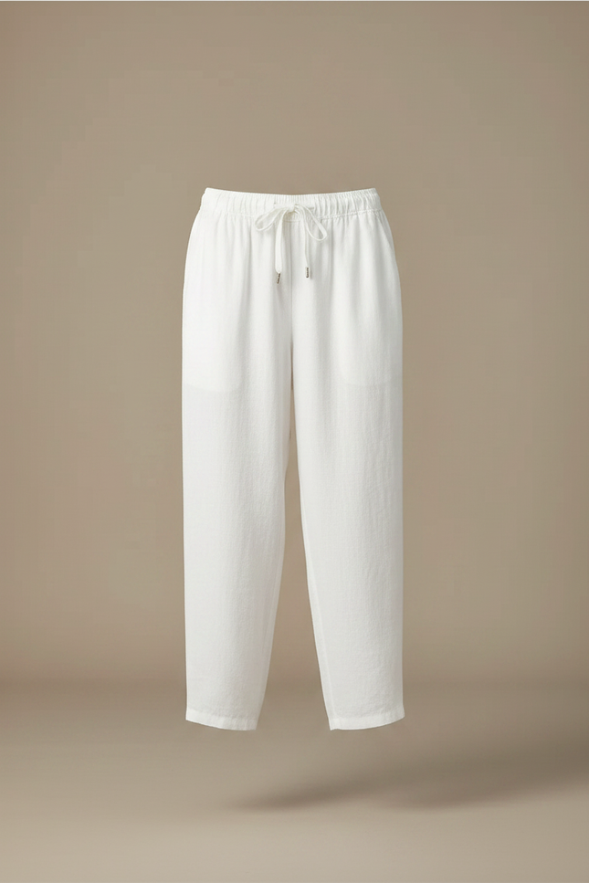 Pantalon Parachute Blanc Lin Ample Décontracté Fluide - vue 3