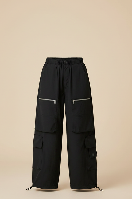 Pantalon Parachute Noir Cargo Ample Garçon Streetwear - Polyester - vue 3