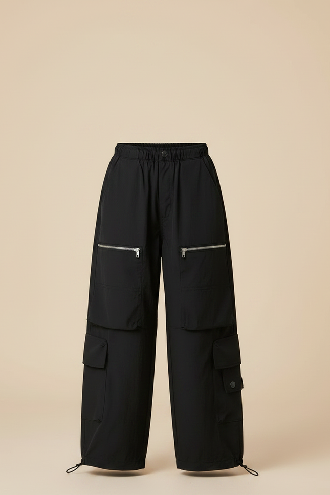 Pantalon Parachute Noir Cargo Ample Garçon Streetwear - Polyester - vue 3