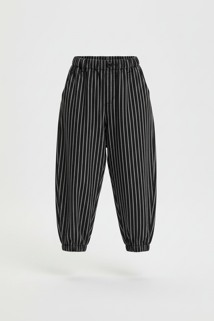 Pantalon Parachute Noir Rayé Ample Enfant Décontracté - Cordé - vue 3