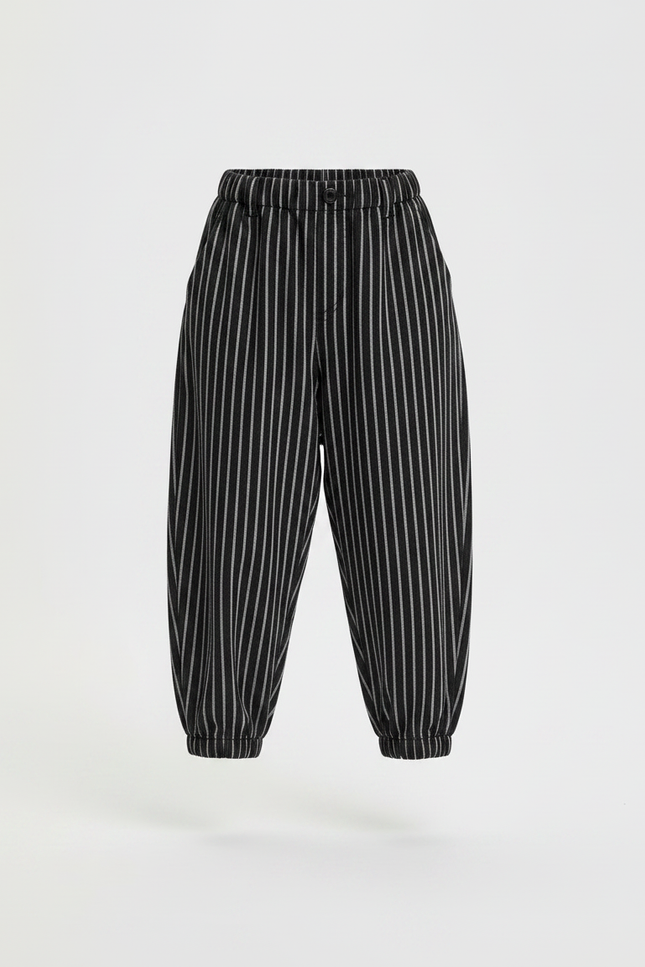 Pantalon Parachute Noir Rayé Ample Enfant Décontracté - Cordé - vue 3