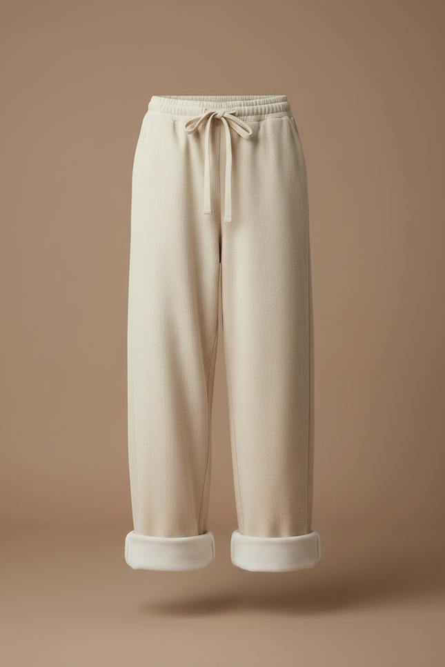Pantalon Parachute Beige Côtelé Ample Polaire Femme - Cordé - vue 3