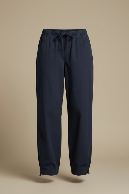 Pantalon Parachute Bleu Marine Ample Cordon Fluide - Polyester - vue 3