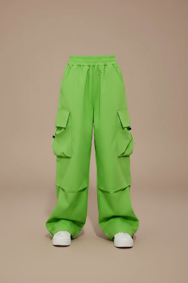 Pantalon Parachute Cargo Ample Fluide Fille - Vert Polyester - vue 3