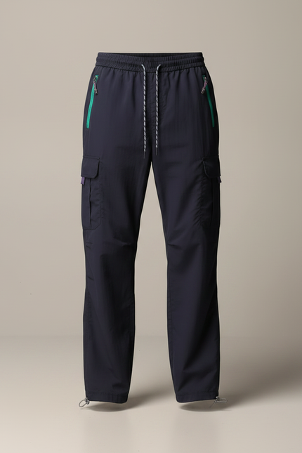 Pantalon Parachute Bleu Marine Cargo Ample Sportif Homme - Polyester - vue 3