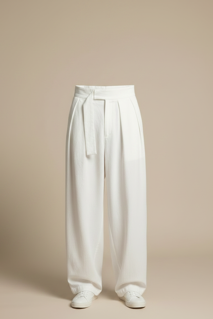Pantalon Parachute Blanc Ample Plissé Décontracté Homme - Lin - vue 3