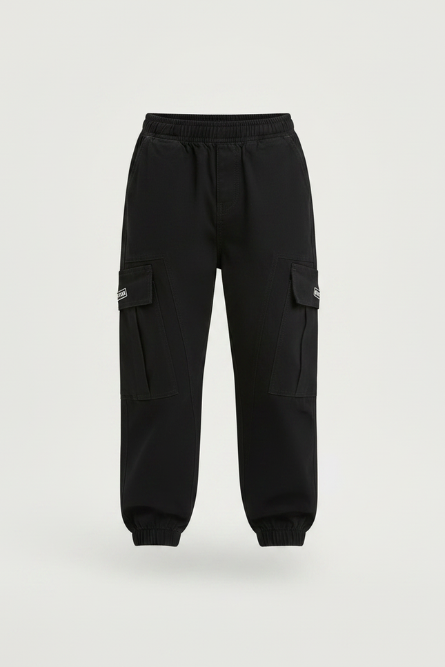 Pantalon Parachute Cargo Ample Garçon Coton Noir Marron - vue 3