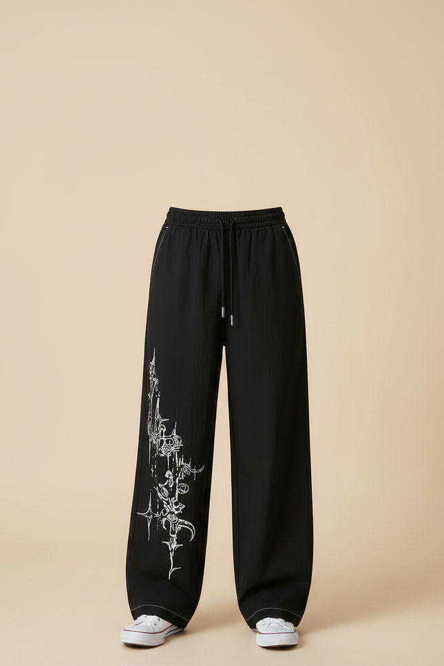 Pantalon Parachute Noir Ample Motif Urbain Streetwear - Polyester - vue 3