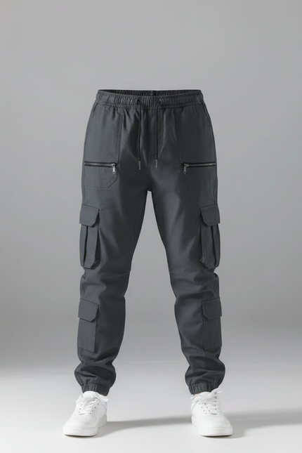 Pantalon Parachute Cargo Gris Cordon Ample Garçon - Gabardine - vue 3