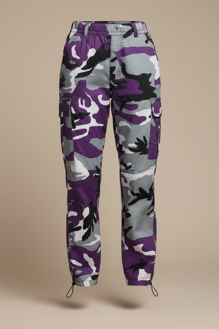 Pantalon Parachute Camouflage Violet Gris Cargo Ample - Toile - vue 3