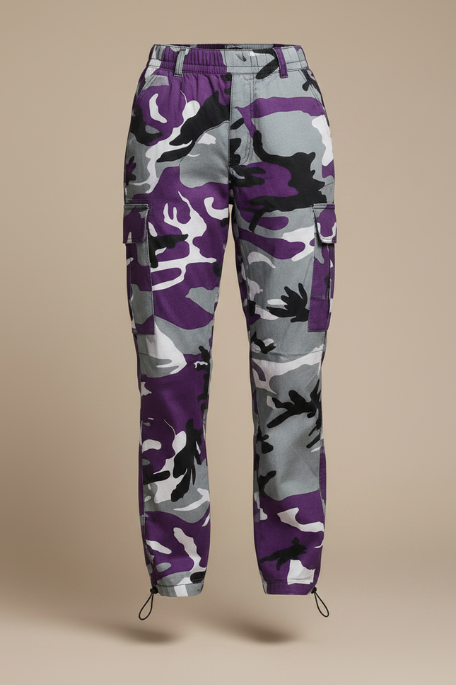 Pantalon Parachute Camouflage Violet Gris Cargo Ample - Toile - vue 3