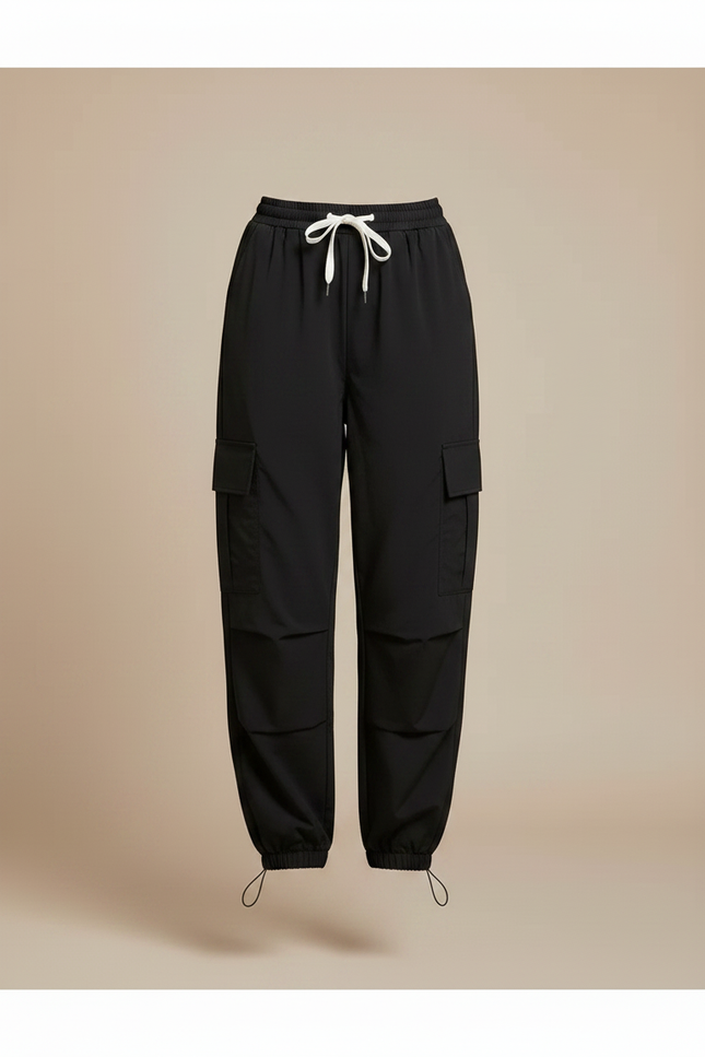 Pantalon Parachute Noir Cargo Ample Femme Moderne - Polyester - vue 3