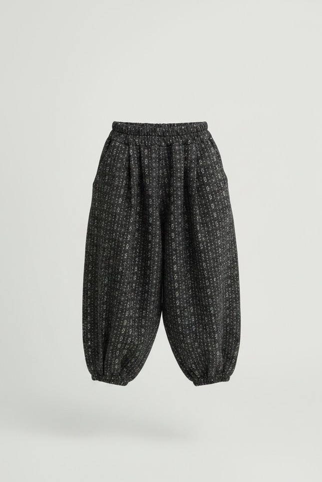 Pantalon Parachute Noir Ample Imprimé Floral Enfant - Laine - vue 3
