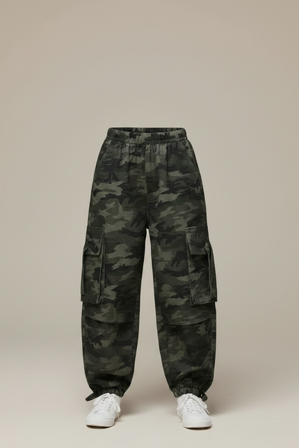 Pantalon Parachute Camouflage Cargo Ample Enfant - Vert Toile - vue 3