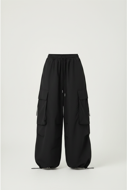 Pantalon Parachute Noir Ample Cargo Coton Femme - Polyester - vue 3