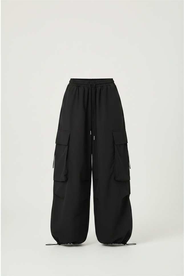 Pantalon Parachute Noir Ample Cargo Coton Femme - Polyester - vue 3
