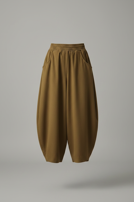 Pantalon Parachute Marron Coton Ample Décontracté Femme - Kaki - vue 3
