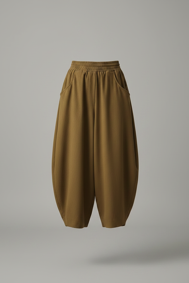 Pantalon Parachute Marron Coton Ample Décontracté Femme - Kaki - vue 3