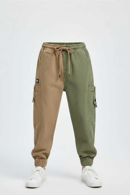 Pantalon Parachute Bicolore Cargo Ample Garçon Coton - Multicolore Toile - vue 3