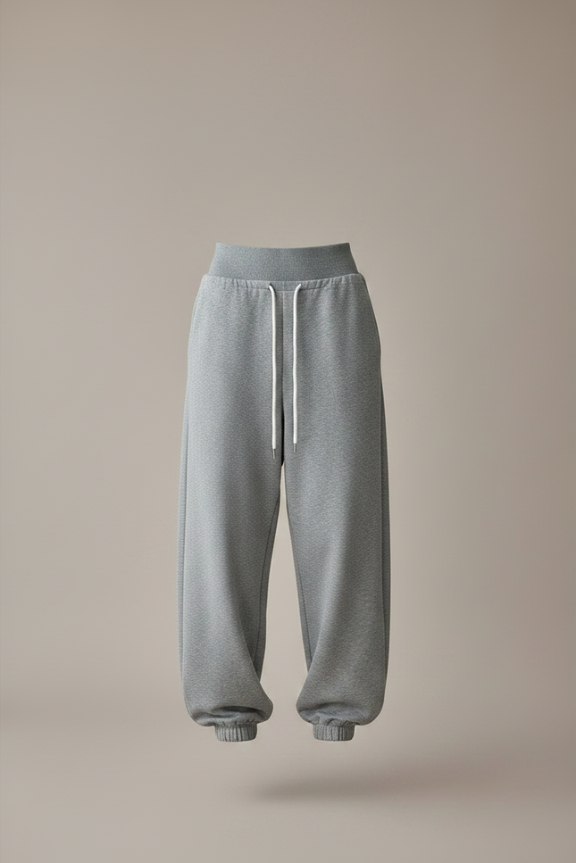 Pantalon Parachute Gris Ample Molleton Décontracté Drapé - vue 3