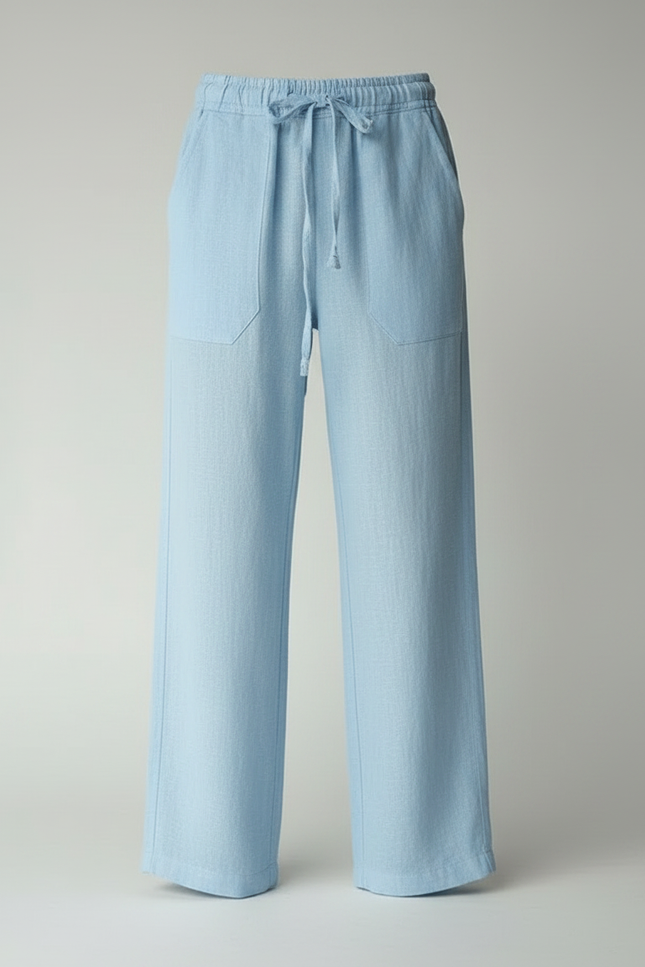 Pantalon Parachute Bleu Ciel Ample Lin Enfant Décontracté - vue 3