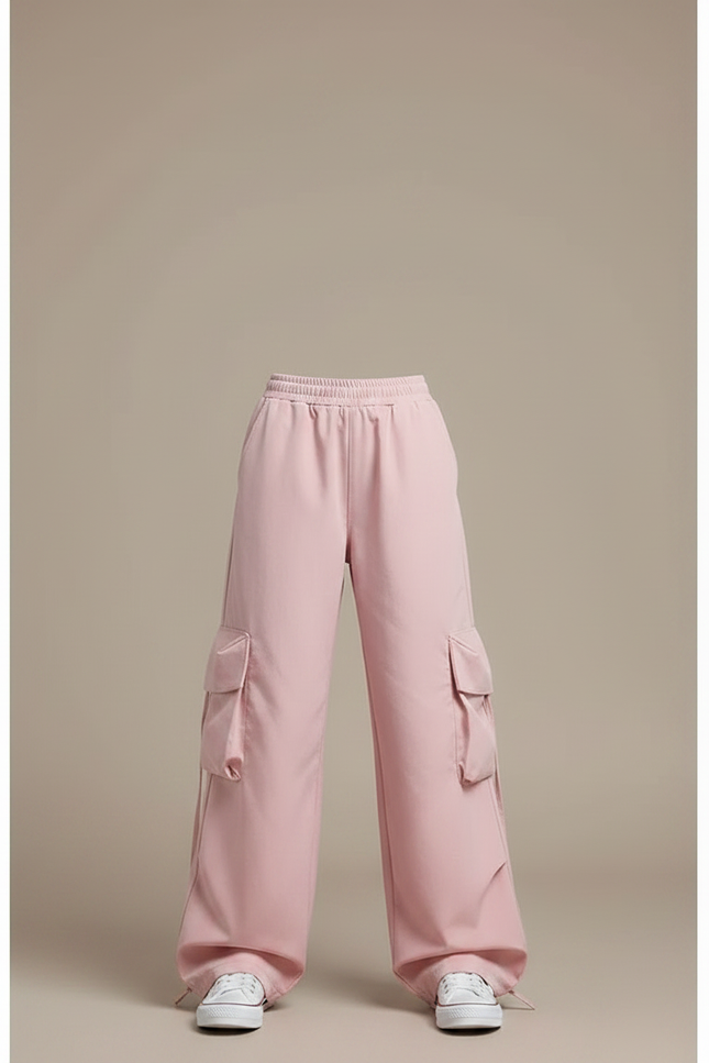 Pantalon Parachute Fille Cargo Nylon Streetwear 2 - Rose Polyester - vue 3
