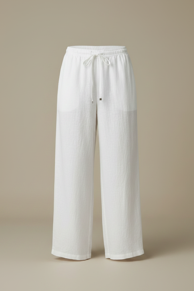 Pantalon Parachute Blanc Lin Ample Fluide Élégant - vue 3