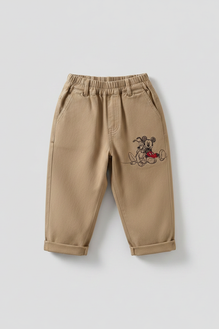 Pantalon Parachute Beige Coton Mickey Ample Enfant