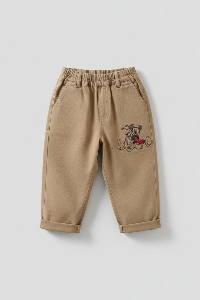 Pantalon Parachute Beige Coton Mickey Ample Enfant