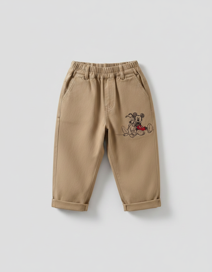 Pantalon Parachute Beige Coton Mickey Ample Enfant