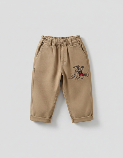 Pantalon Parachute Beige Coton Mickey Ample Enfant