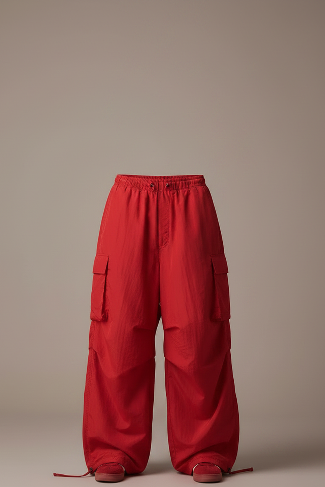 Pantalon Parachute Rouge Ample Cargo Femme Hip Hop - Polyester - vue 3
