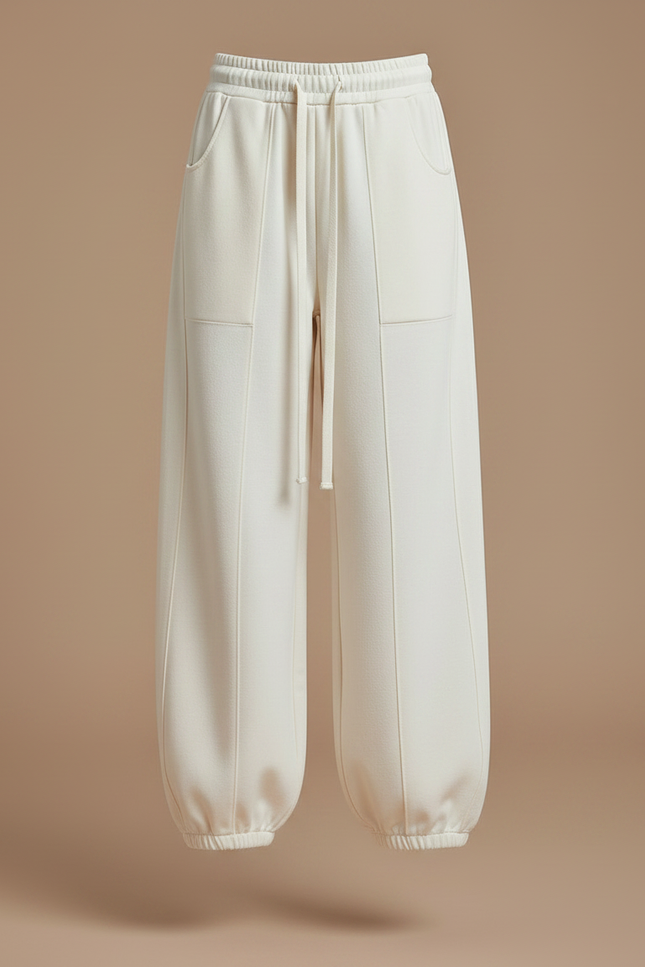 Pantalon Parachute Crème Ample Décontracté Enfant - Beige Molleton - vue 3