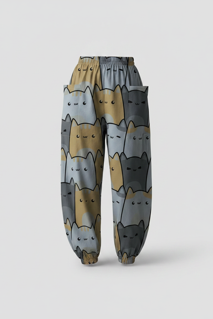 Pantalon Parachute Chat Imprimé Ample Décontracté Poches - Viscose - vue 3