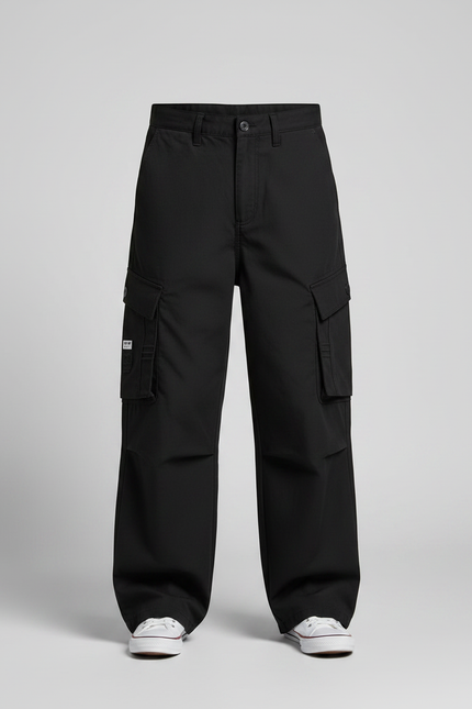 Pantalon Parachute Noir Ample Cargo Enfant Coton - vue 3