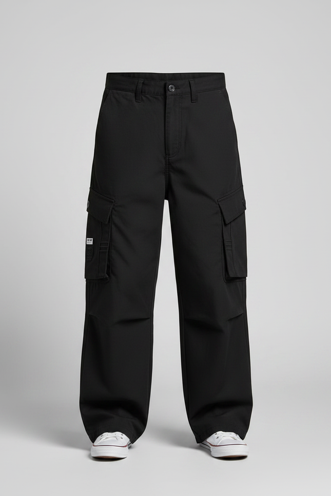 Pantalon Parachute Noir Ample Cargo Enfant Coton - vue 3