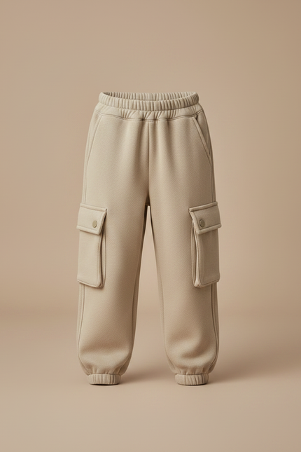 Pantalon Parachute Enfant Molletonné Cargo Beige Doux - vue 3