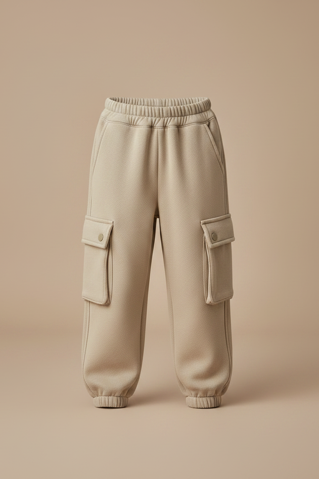 Pantalon Parachute Enfant Molletonné Cargo Beige Doux - vue 3