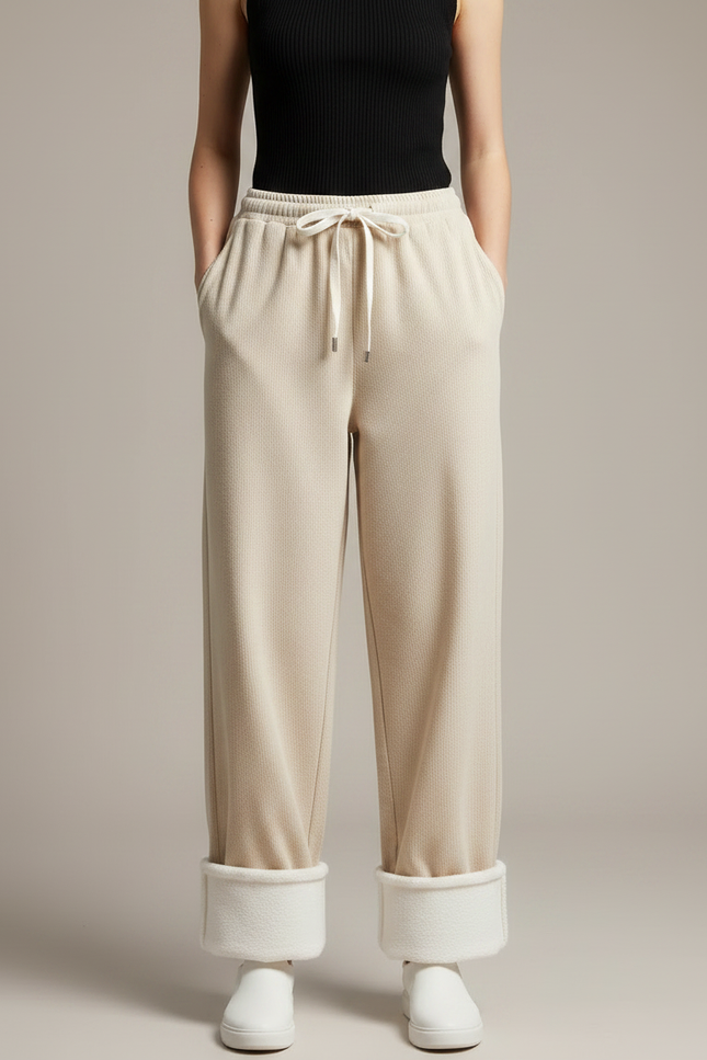 Pantalon Parachute Beige Côtelé Doublé Polaire Ample - Maille - vue 3