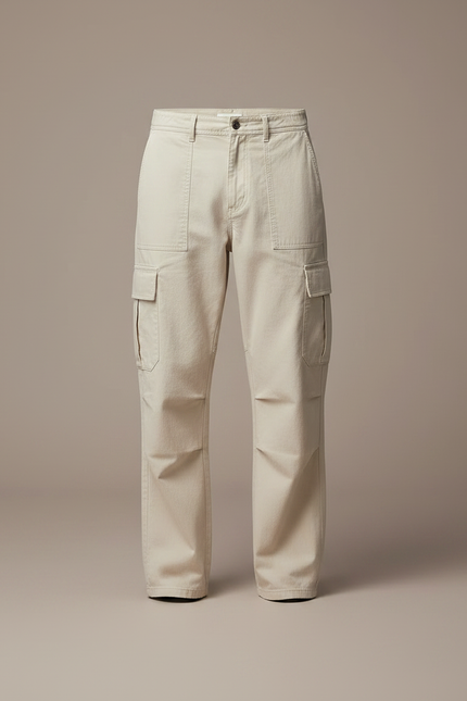 Pantalon Parachute Beige Cargo Ample Décontracté Coton - vue 3