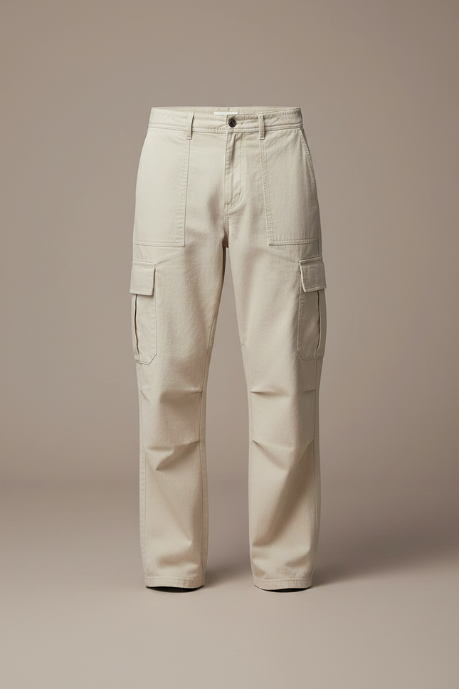 Pantalon Parachute Beige Cargo Ample Décontracté Coton - vue 3