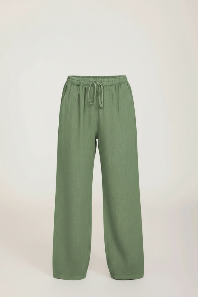 Pantalon Parachute Lin Vert Ample Décontracté Garçon - vue 3