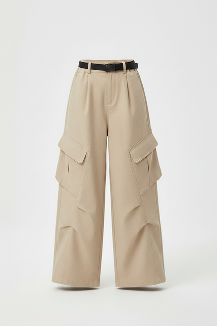 Pantalon Parachute Beige Cargo Ample Fille Décontracté - Toile - vue 3